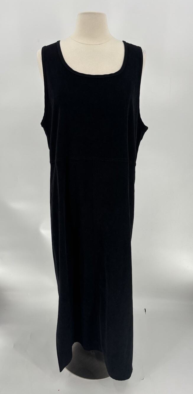 Vintage Gotham Square Dress Womens 16 Black Faux Suede Maxi Sleeveless Slit Side